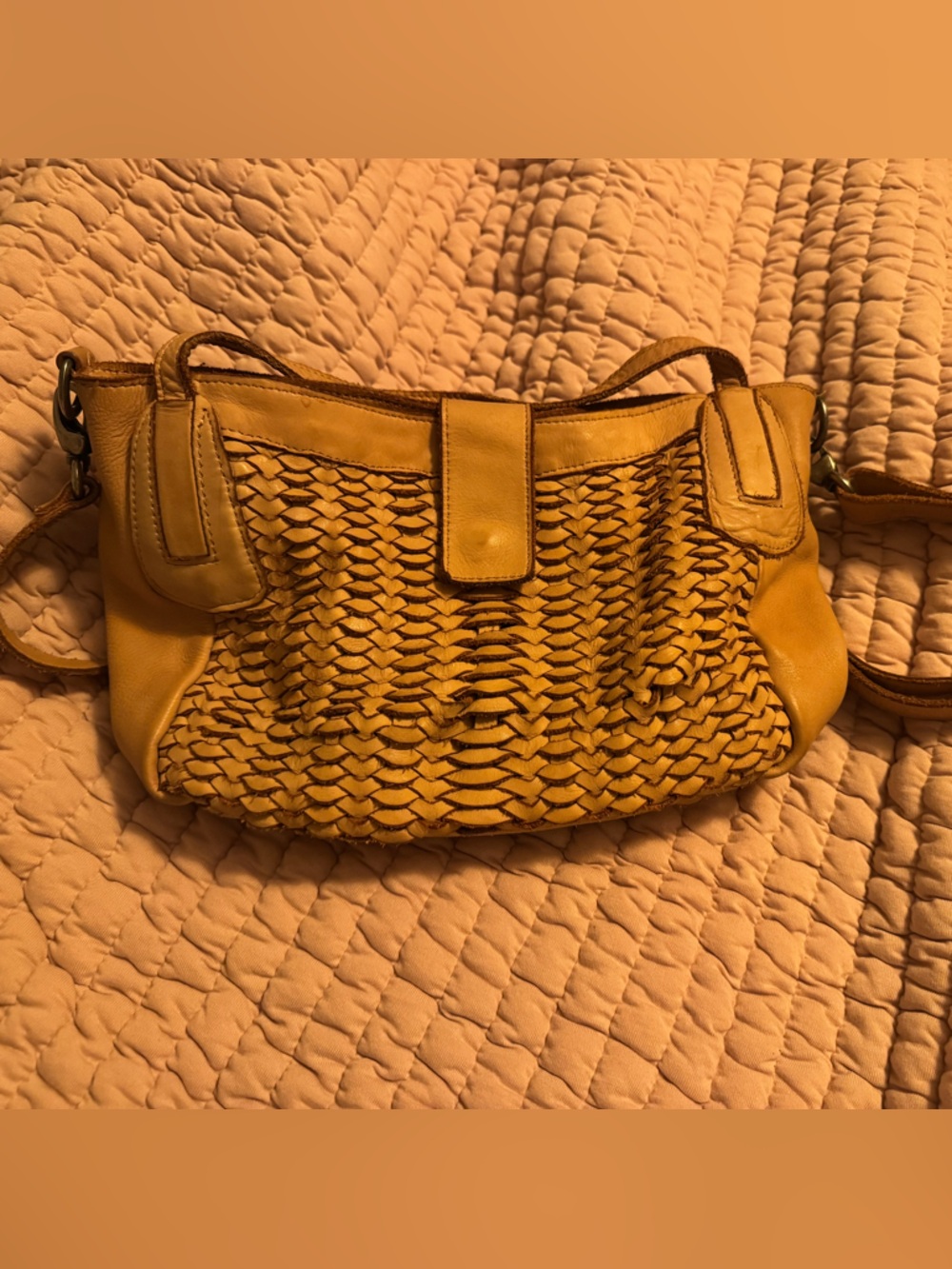 Tan Woven Leather Shoulder Bag - Women's Crossbody